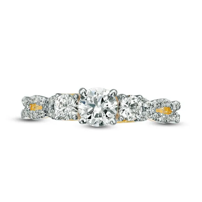 Goldia Rings 10 CT TW Natural Diamond Three Stone Braid Engagement Ring in Solid 10K Yellow Gold