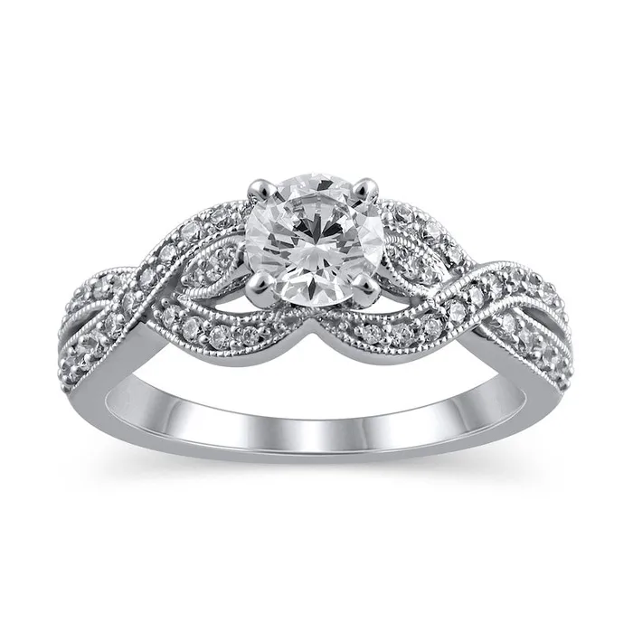 Goldia Rings 10 CT TW Natural Diamond Twist Shank Antique VintageStyle Engagement Ring in Solid 14K White Gold