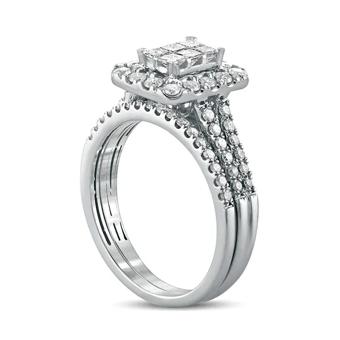 Goldia Rings 10 CT TW PrincessCut Composite Natural Diamond Rectangle Frame Split Shank Bridal Engagement Ring Set in Solid 10K White Gold
