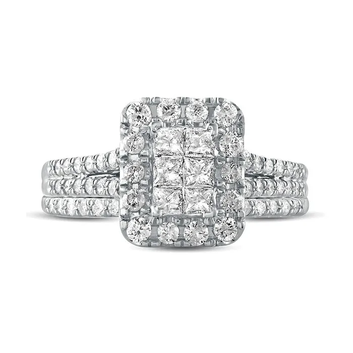 Goldia Rings 10 CT TW PrincessCut Composite Natural Diamond Rectangle Frame Split Shank Bridal Engagement Ring Set in Solid 10K White Gold