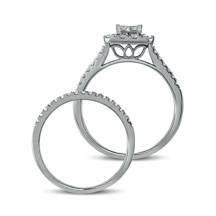 Goldia Rings 10 CT TW PrincessCut Composite Natural Diamond Rectangle Frame Split Shank Bridal Engagement Ring Set in Solid 10K White Gold