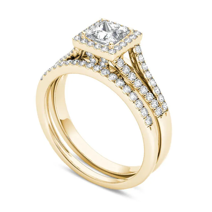 Goldia Rings 10 CT TW PrincessCut Natural Diamond Frame Split Shank Bridal Engagement Ring Set in Solid 14K Gold