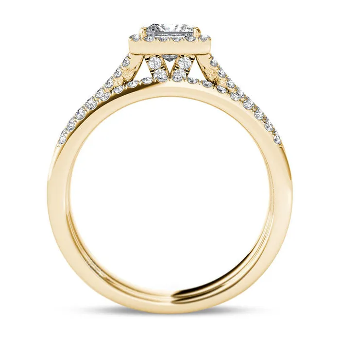 Goldia Rings 10 CT TW PrincessCut Natural Diamond Frame Split Shank Bridal Engagement Ring Set in Solid 14K Gold