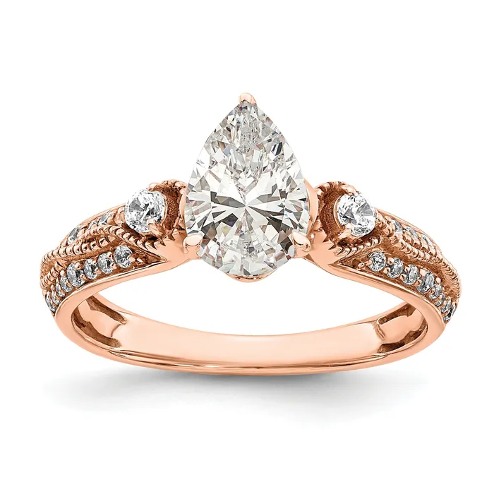 Goldia Rings 100ct CZ Solid Real 14k Rose Polish 1ct Pear Engage Dia Ring
