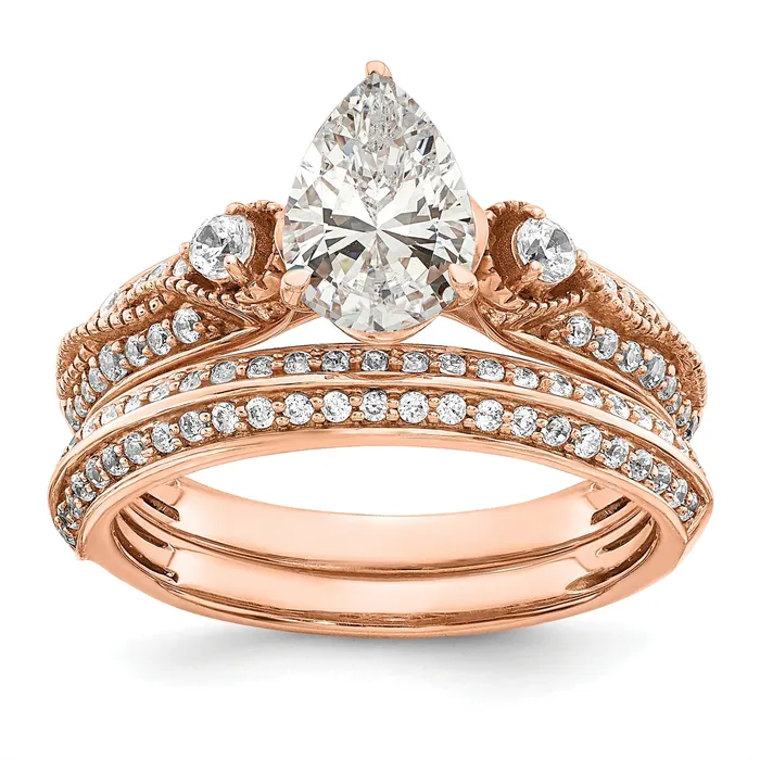Goldia Rings 100ct CZ Solid Real 14k Rose Polish 1ct Pear Engage Dia Ring