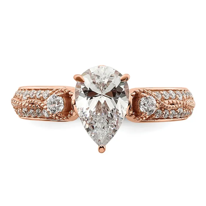 Goldia Rings 100ct CZ Solid Real 14k Rose Polish 1ct Pear Engage Dia Ring