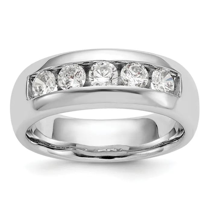 Goldia Rings 100ct CZ Solid Real 14K White Gold 5Stone Channel Wedding Band Ring
