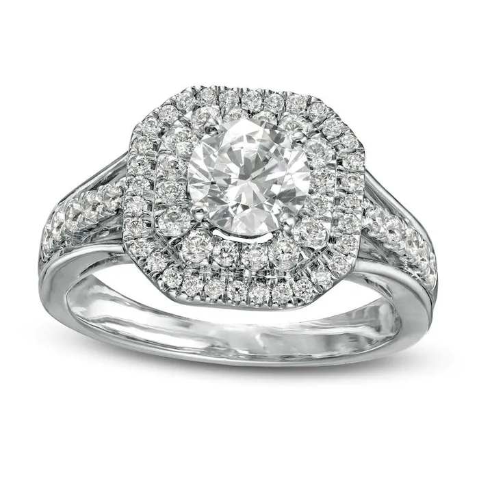 Goldia Rings 133 CT TW Natural Diamond Octagon Double Frame Split Shank Engagement Ring in Solid 10K White Gold