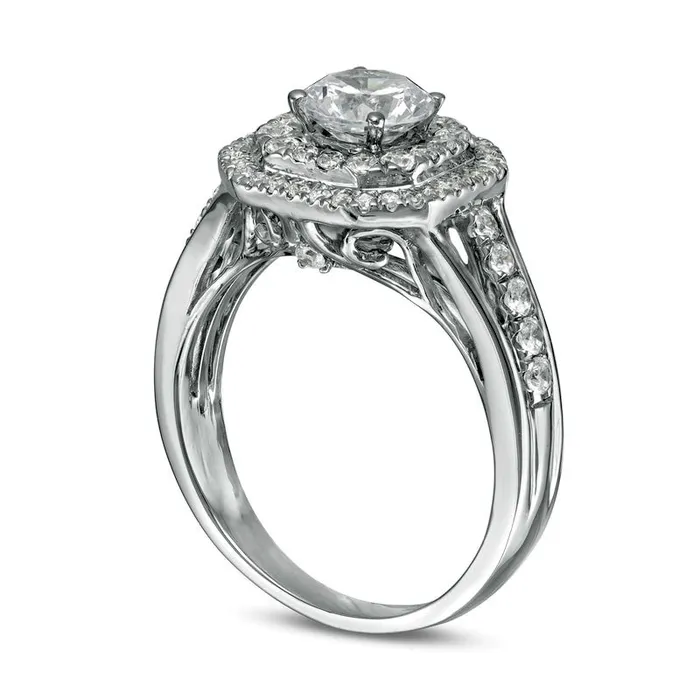 Goldia Rings 133 CT TW Natural Diamond Octagon Double Frame Split Shank Engagement Ring in Solid 10K White Gold