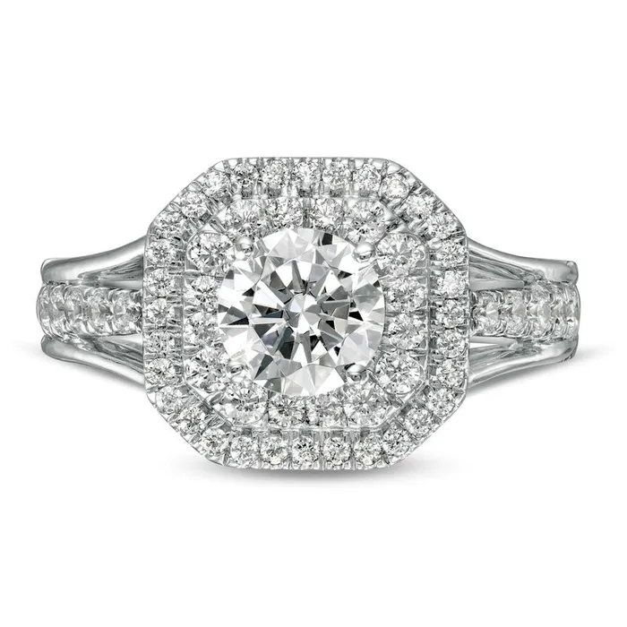 Goldia Rings 133 CT TW Natural Diamond Octagon Double Frame Split Shank Engagement Ring in Solid 10K White Gold