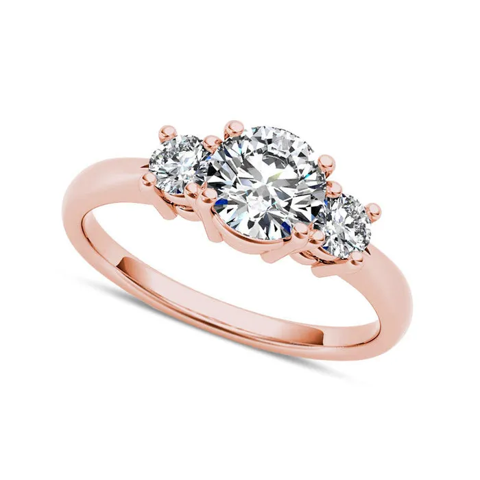 Goldia Rings 15 CT TW Natural Diamond Three Stone Engagement Ring in Solid 14K Rose Gold