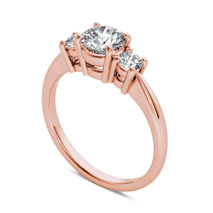 Goldia Rings 15 CT TW Natural Diamond Three Stone Engagement Ring in Solid 14K Rose Gold
