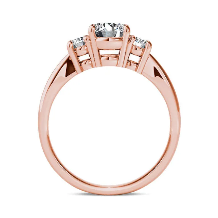 Goldia Rings 15 CT TW Natural Diamond Three Stone Engagement Ring in Solid 14K Rose Gold