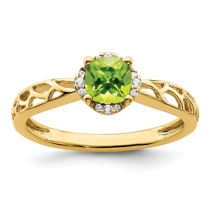 Goldia Rings 14k Gold Polished Peridot and Real Diamond Ring