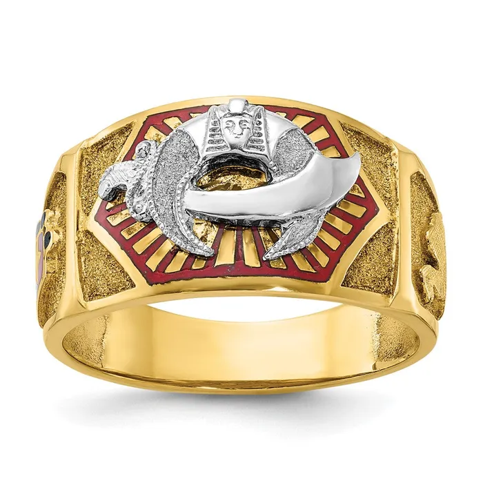 Goldia Rings 14k Twotone Gold Mens Polished and Textured with Multicolor Enamel Masonic Shriners Ring