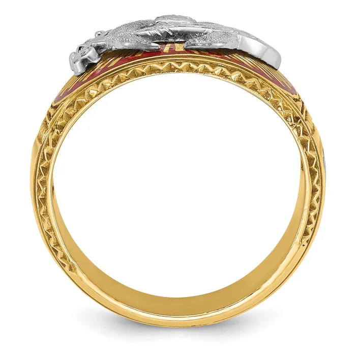 Goldia Rings 14k Twotone Gold Mens Polished and Textured with Multicolor Enamel Masonic Shriners Ring