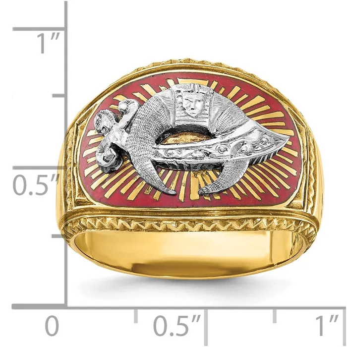 Goldia Rings 14k Twotone Gold Mens Polished and Textured with Multicolor Enamel Masonic Shriners Ring