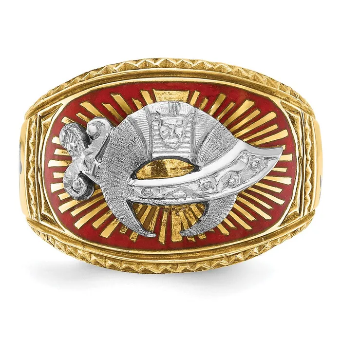 Goldia Rings 14k Twotone Gold Mens Polished and Textured with Multicolor Enamel Masonic Shriners Ring
