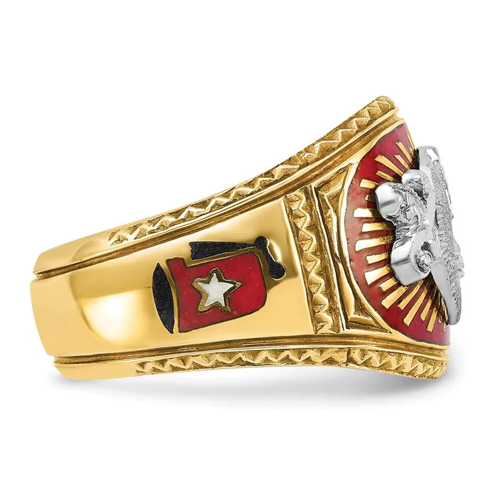 Goldia Rings 14k Twotone Gold Mens Polished and Textured with Multicolor Enamel Masonic Shriners Ring