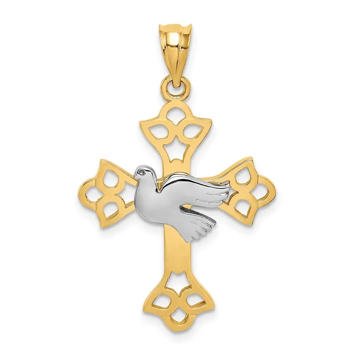 Goldia Rings 14k Twotone Gold Polished Dove Cross Pendant