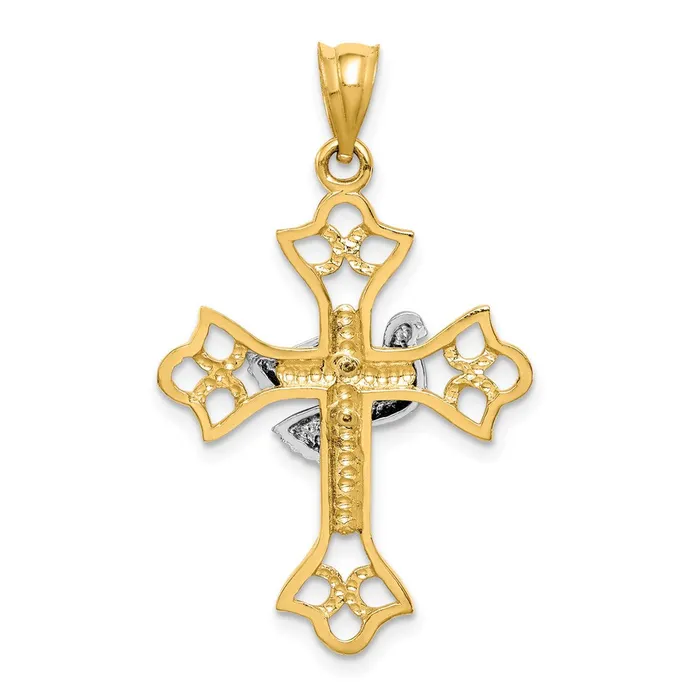 Goldia Rings 14k Twotone Gold Polished Dove Cross Pendant