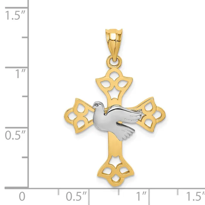 Goldia Rings 14k Twotone Gold Polished Dove Cross Pendant