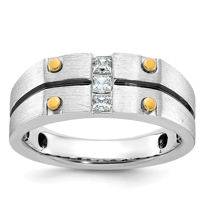 Goldia Rings 14k Twotone Gold wBlack Rhodium Mens Satin 13 carat Diamond Complete Ring