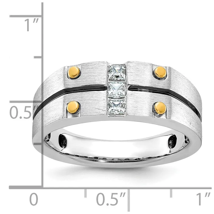 Goldia Rings 14k Twotone Gold wBlack Rhodium Mens Satin 13 carat Diamond Complete Ring