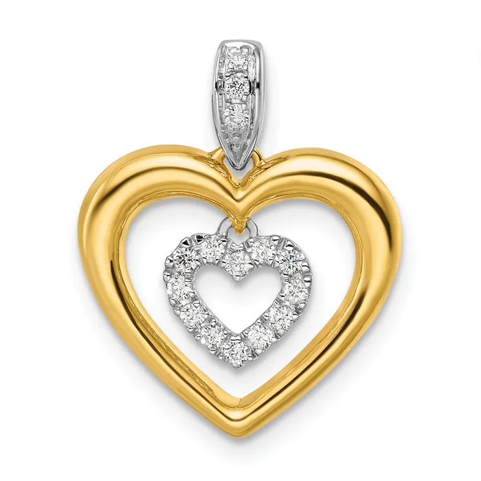 Goldia Rings 14k Twotone Two Tone 16 Ct Lab Grown Diamond VSSI G Dangle Double Heart Pendant