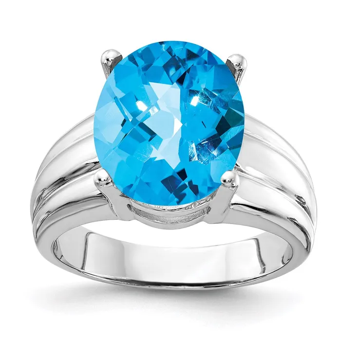 Goldia Rings 14k White Gold 12x10mm Oval Blue Topaz Checker ring