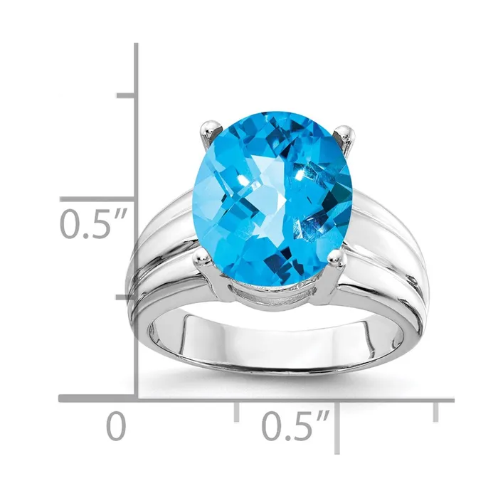 Goldia Rings 14k White Gold 12x10mm Oval Blue Topaz Checker ring