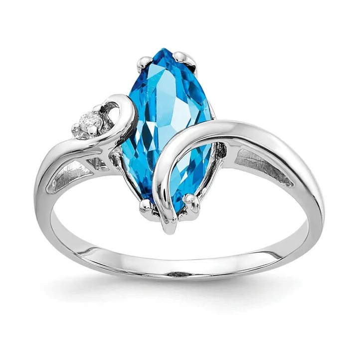 Goldia Rings 14k White Gold 12x6mm Marquise Blue Topaz AA Diamond ring