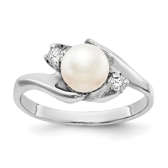 Goldia Rings 14k White Gold 6mm FW Cultured Pearl AAA Diamond ring