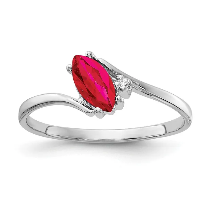 Goldia Rings 14k White Gold 7x35mm Marquise Ruby VS Diamond ring