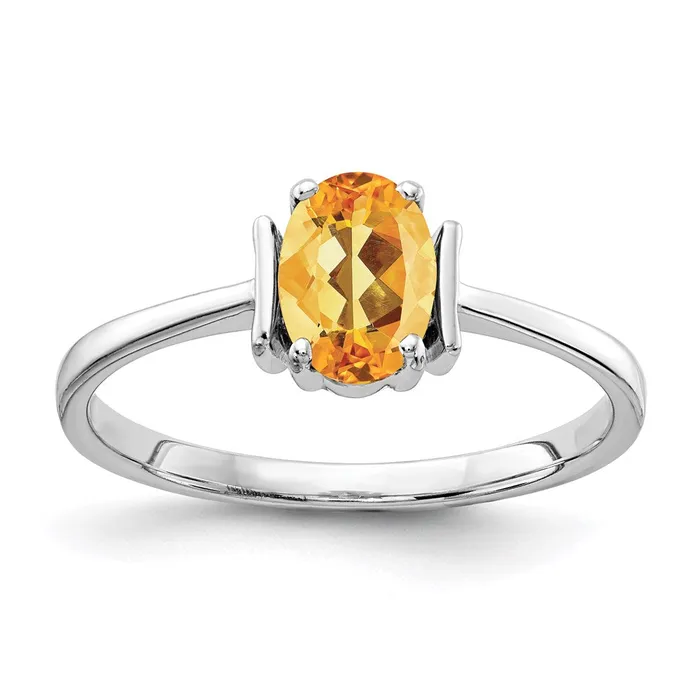 Goldia Rings 14k White Gold 7x5mm Oval Citrine Checker ring