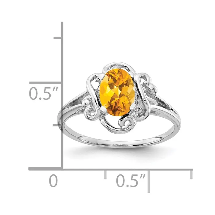 Goldia Rings 14k White Gold 7x5mm Oval Citrine Checker ring