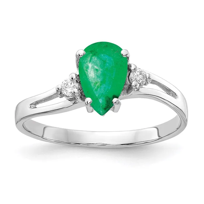Goldia Rings 14k White Gold 7x5mm Pear Emerald A Real Diamond ring