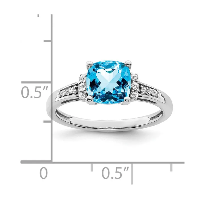 Goldia Rings 14k White Gold Cushion Blue Topaz and Real Diamond Ring