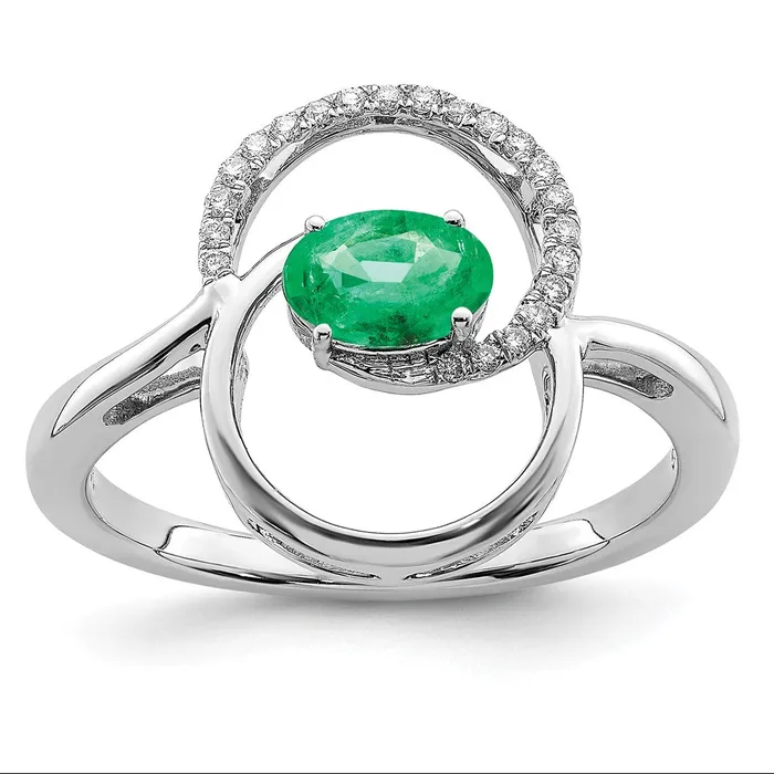 Goldia Rings 14k White Gold Double Circle Emerald Real Diamond Ring