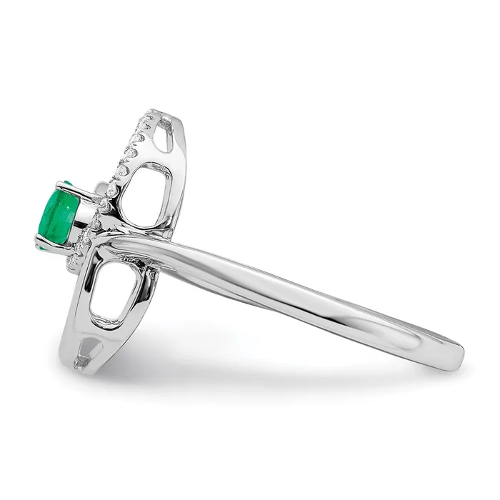 Goldia Rings 14k White Gold Double Circle Emerald Real Diamond Ring