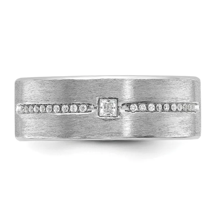 Goldia Rings 14k White Gold Mens Polished and Satin 15 carat Diamond Complete Ring