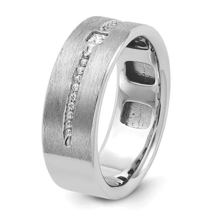 Goldia Rings 14k White Gold Mens Polished and Satin 15 carat Diamond Complete Ring