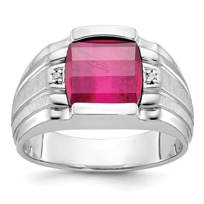 Goldia Rings 14k White Gold Mens Satin Gemstone and Diamond Ring Mounting
