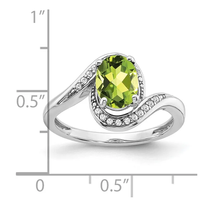 Goldia Rings 14k White Gold Oval Peridot and Real Diamond Bypass Ring