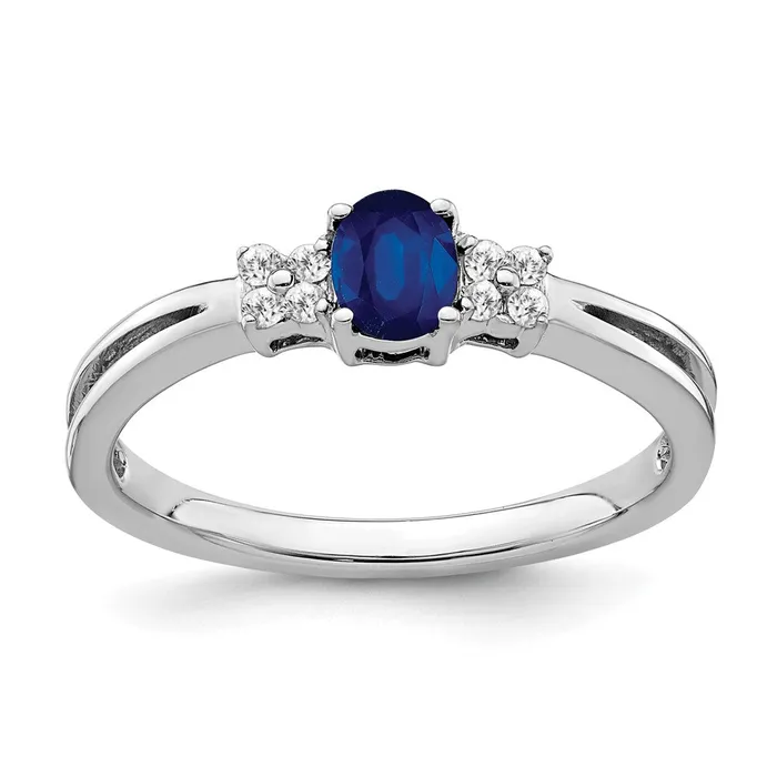 Goldia Rings 14k White Gold Oval Sapphire and Real Diamond Ring