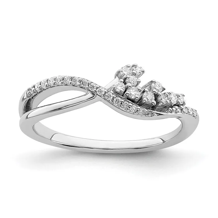 Goldia Rings 14k White Gold Polished Fancy Florina Wave Real Diamond Ring