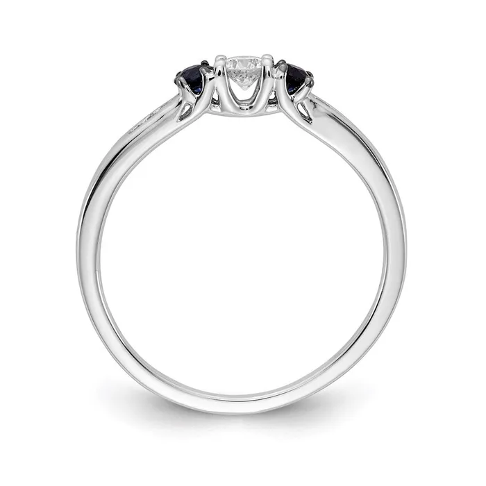 Goldia Rings 14k White Gold Real Diamond and Sapphire 3stone Ring