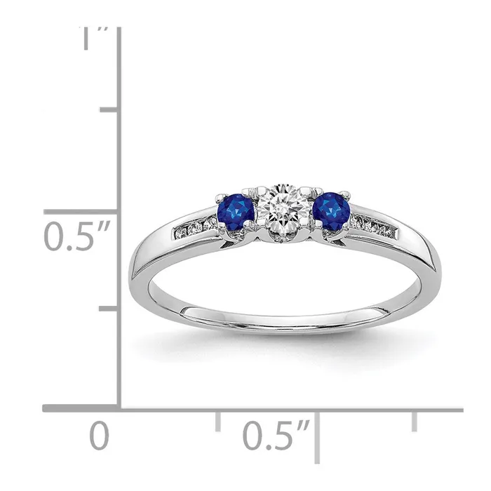 Goldia Rings 14k White Gold Real Diamond and Sapphire 3stone Ring