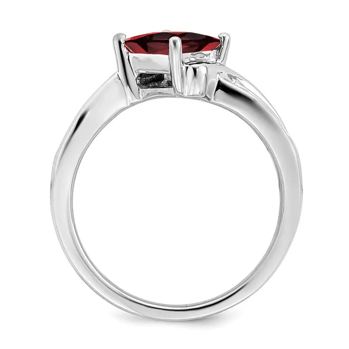 Goldia Rings 14k White Gold Square Garnet and Real Diamond Ring