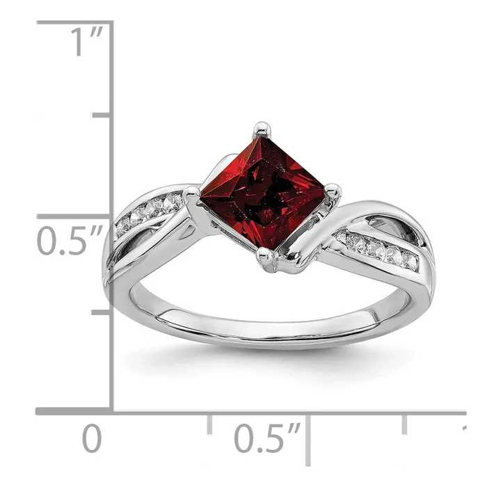 Goldia Rings 14k White Gold Square Garnet and Real Diamond Ring